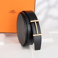 Thắt lưng Hermès H Gold Buckle Reversible Box Calf/Togo (Đen/Xám) Size 90