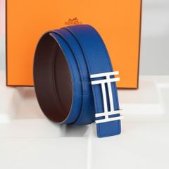 Thắt lưng Hermès H au Carré Reversible Swift/Epsom (Xanh lam/Nâu đỏ) size 85