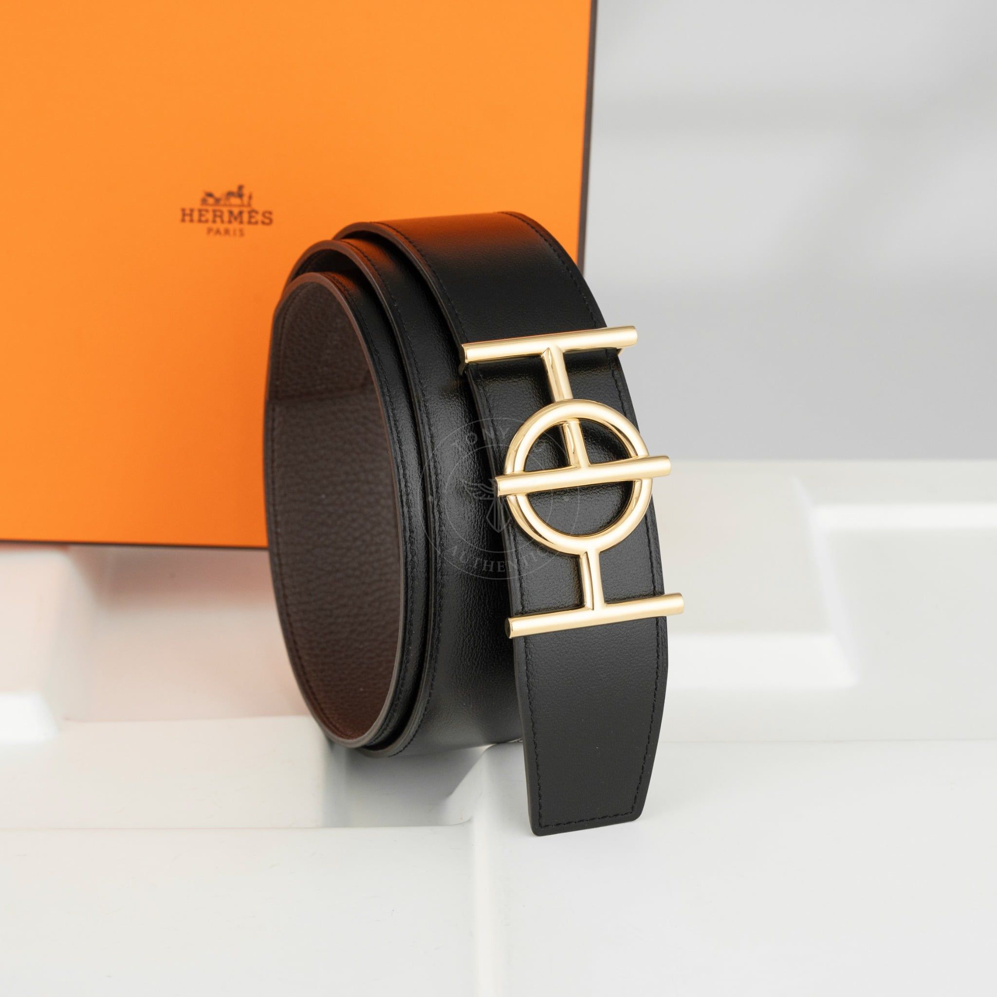 Thắt lưng Hermès Ulysse Royal Togo/Boxcalf (Đen/Nâu) size 95