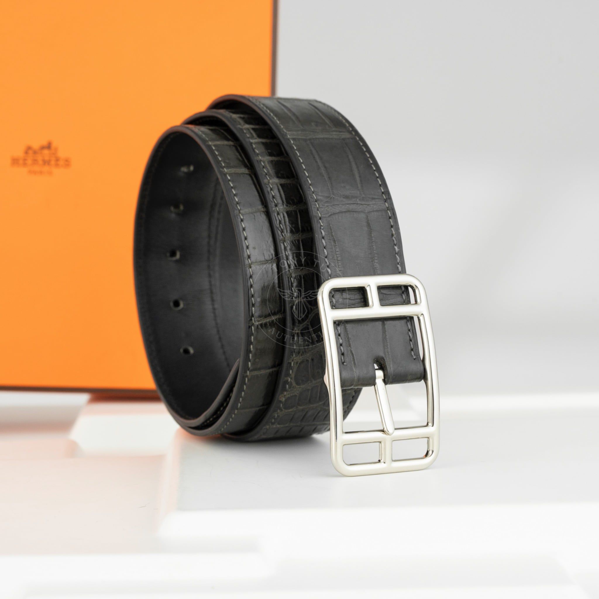 Thắt lưng Hermès Cape Cod 32 Reversible Crocodile (Đen) size 95