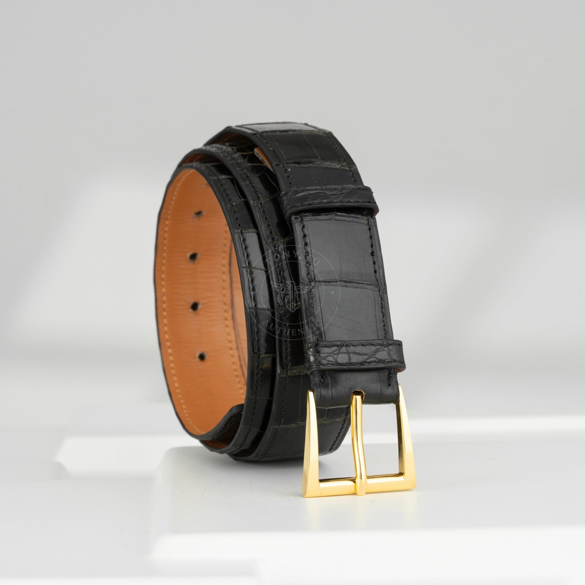 Thắt lưng Hermès Ceinture Crocodile (Đen) (Vintage) size 90