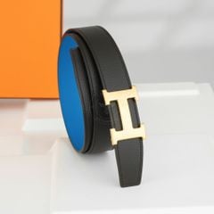 Thắt lưng Hermès H Martelée Reversible Clemence/Swift (Xanh lam/Đen) Size 85