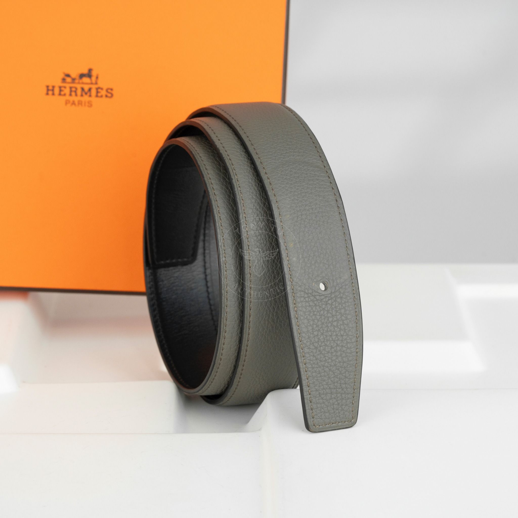 Thắt lưng Hermès Reversible Boxcalf/Togo (Đen/Xám) size 85