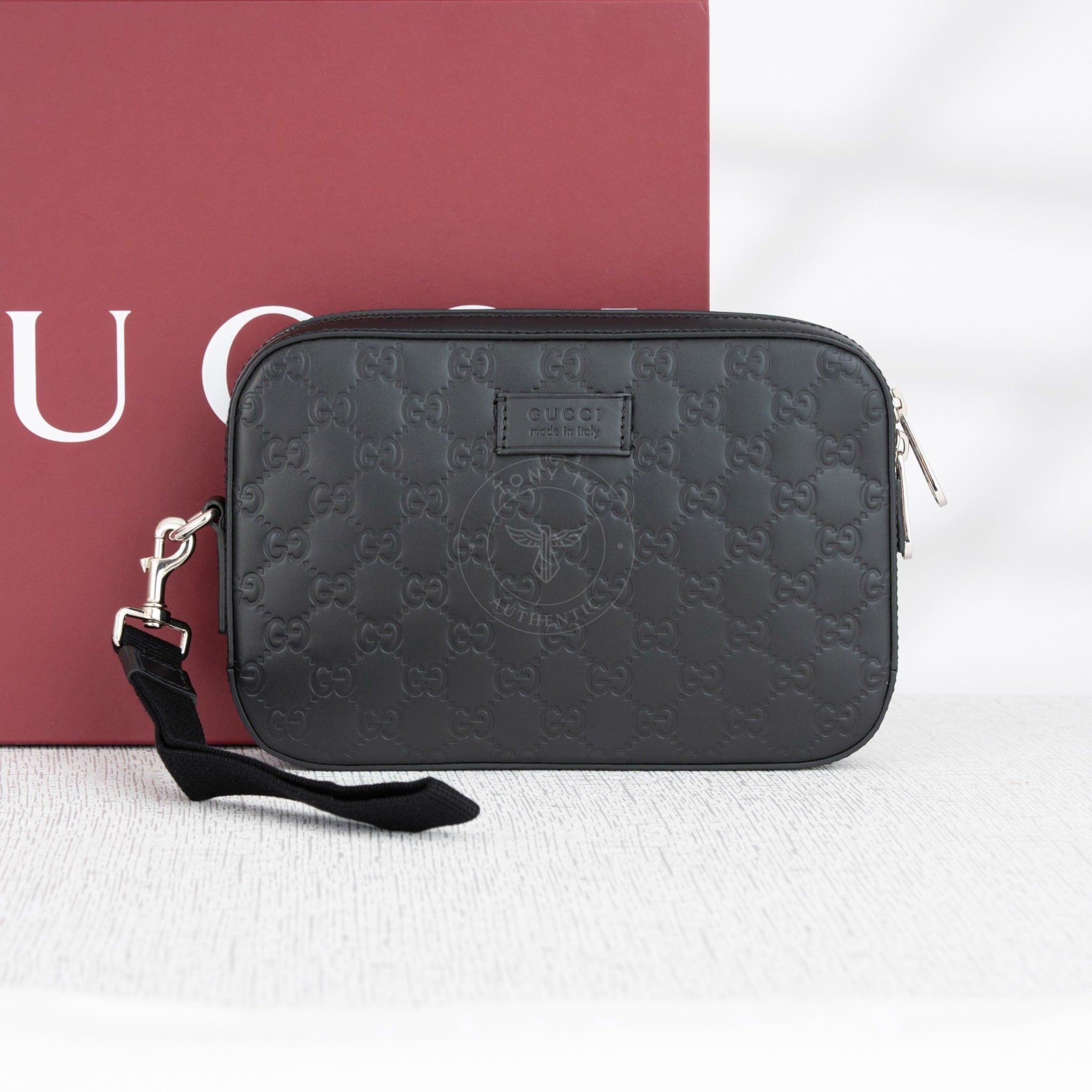 Clutch Gucci Wristlet Guccissima Leather Black
