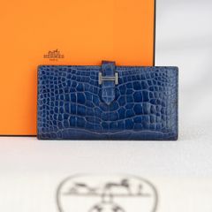 Ví Hermès Béarn Alligator Bleu Electrique size 17