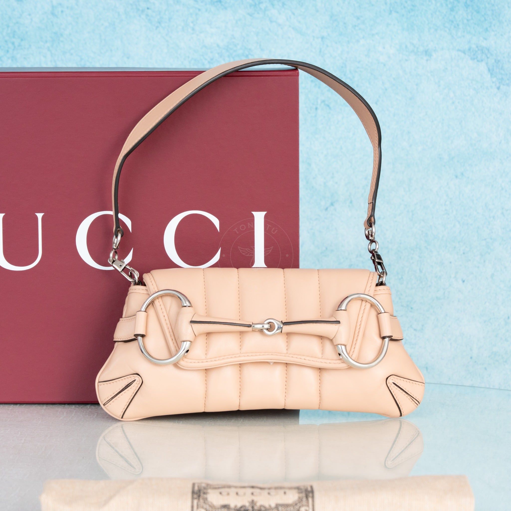 Túi đeo Gucci Horsebit Medium Calfskin in Nude size 27