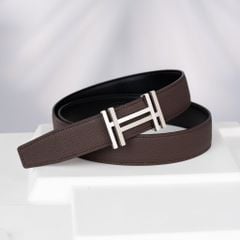 Thắt lưng Hermes H au Carré Reversible Box Calf/Togo (Đen/Nâu) size 85