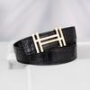 Thắt lưng Hermes H au Carré Crocodile (Đen) size 100
