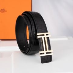 Thắt lưng Hermes H au Carré Crocodile (Đen) size 100