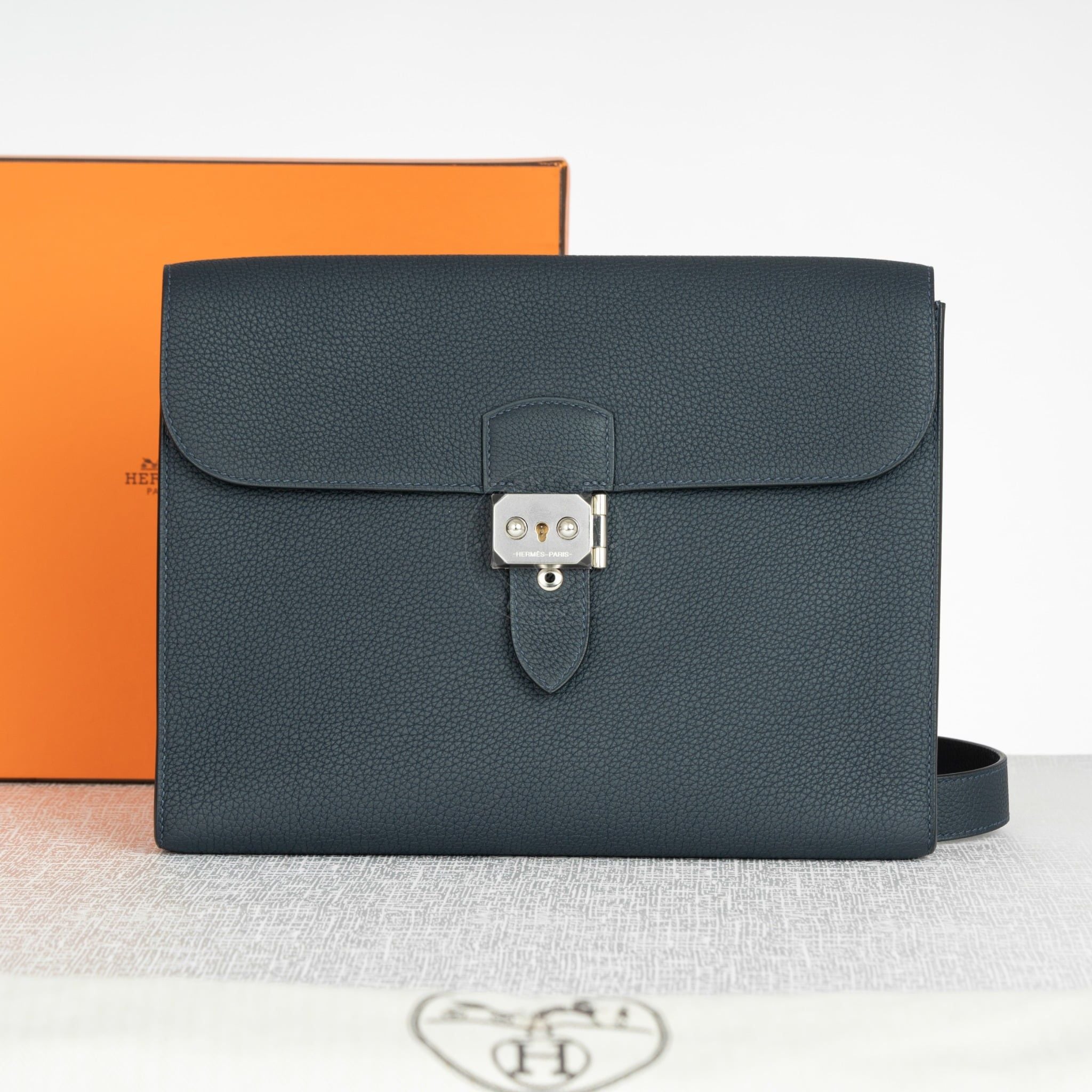 Túi đeo Hermès Sac à Dépêches Messenger Togo Blue Nuit size 28