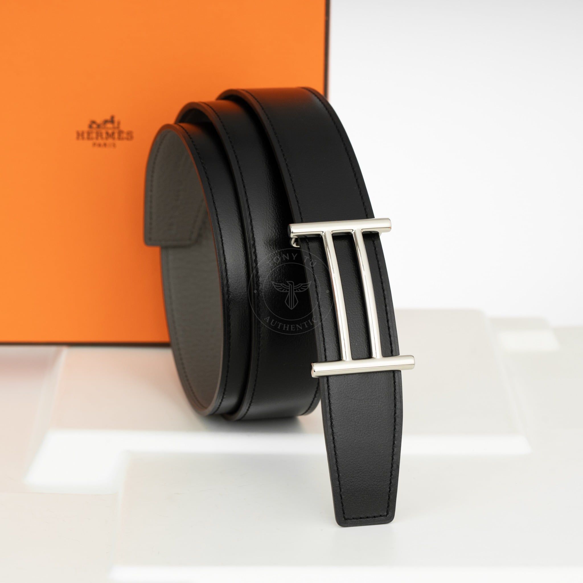 Thắt lưng Hermès Silver Rider Reversible Boxcalf/Togo (Đen/Xám) Size 95