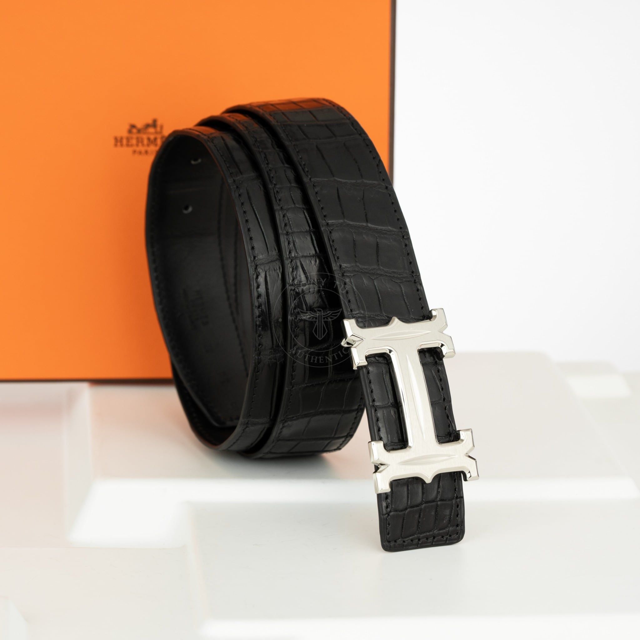 Thắt lưng Hermès H Constance Crocodile (Đen) size 95