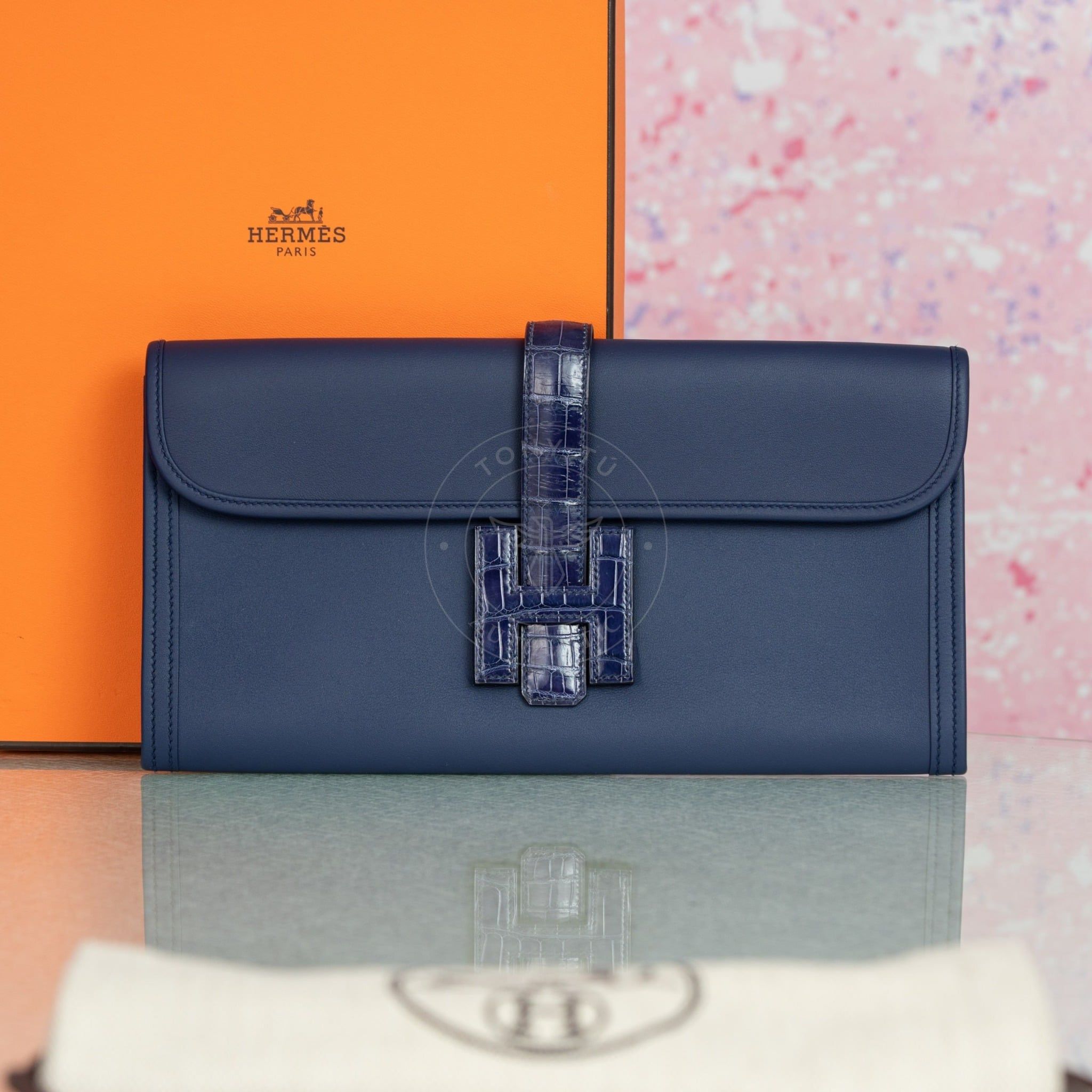 Clutch Hermès Jige Élan Touch Navy Swift/Alligator size 29 (unisex)