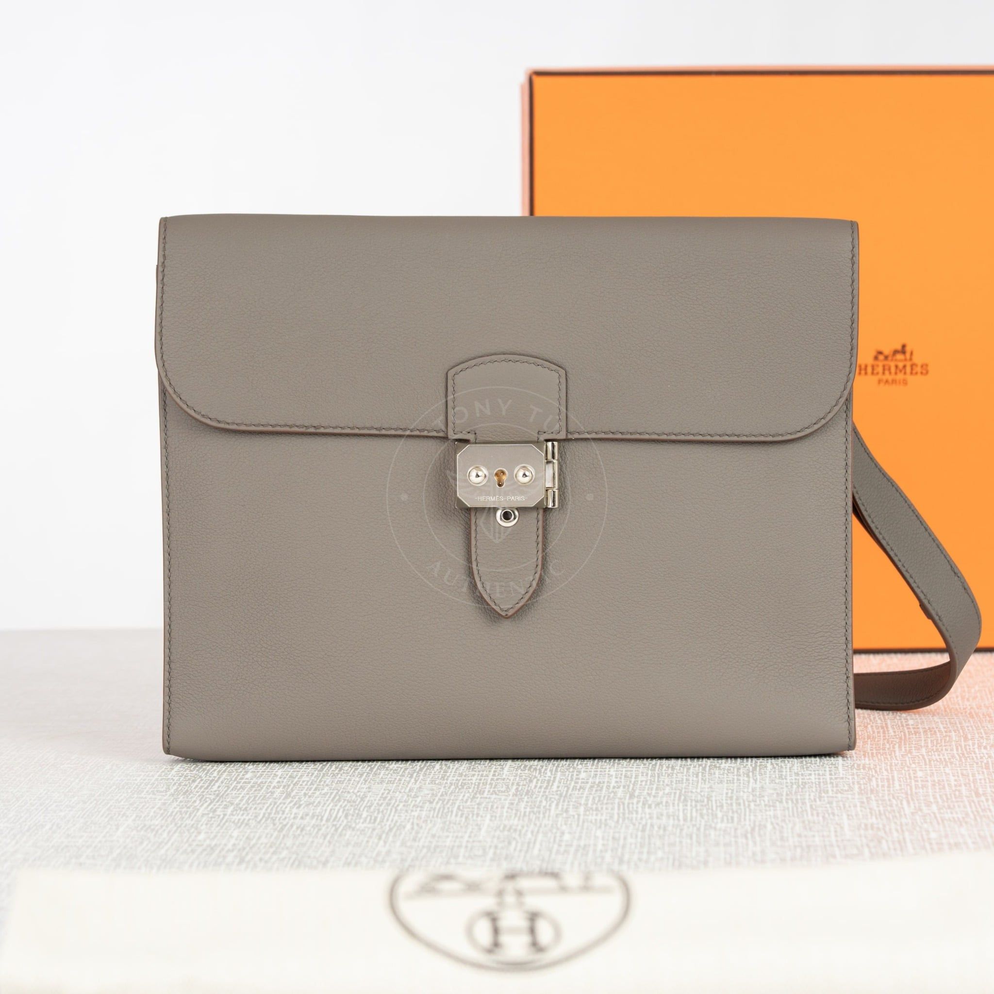Túi đeo Hermès Sac à Dépêches Messenger Gris Evercolor size 28