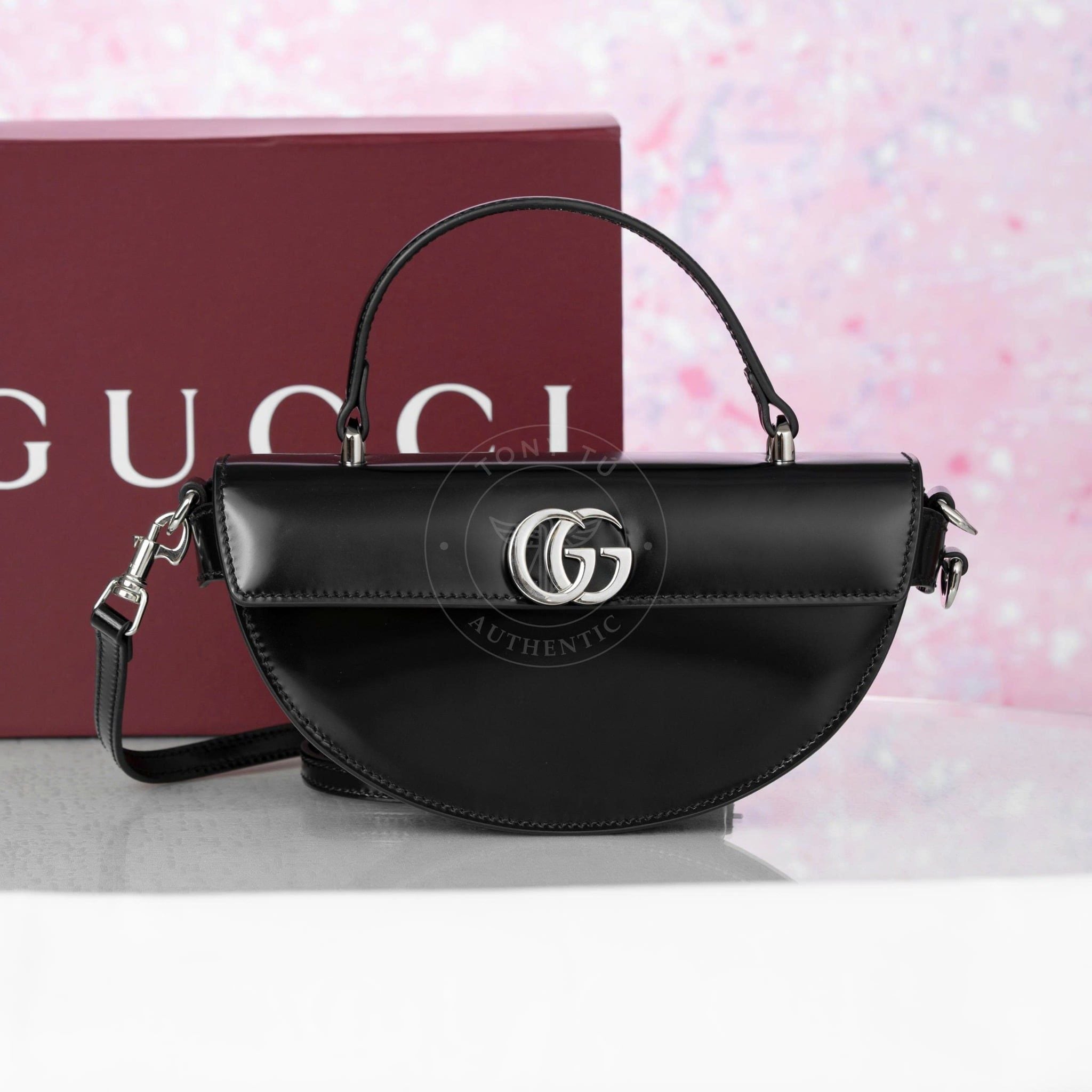 Túi đeo Gucci Half Moon Calfskin in Black size 27