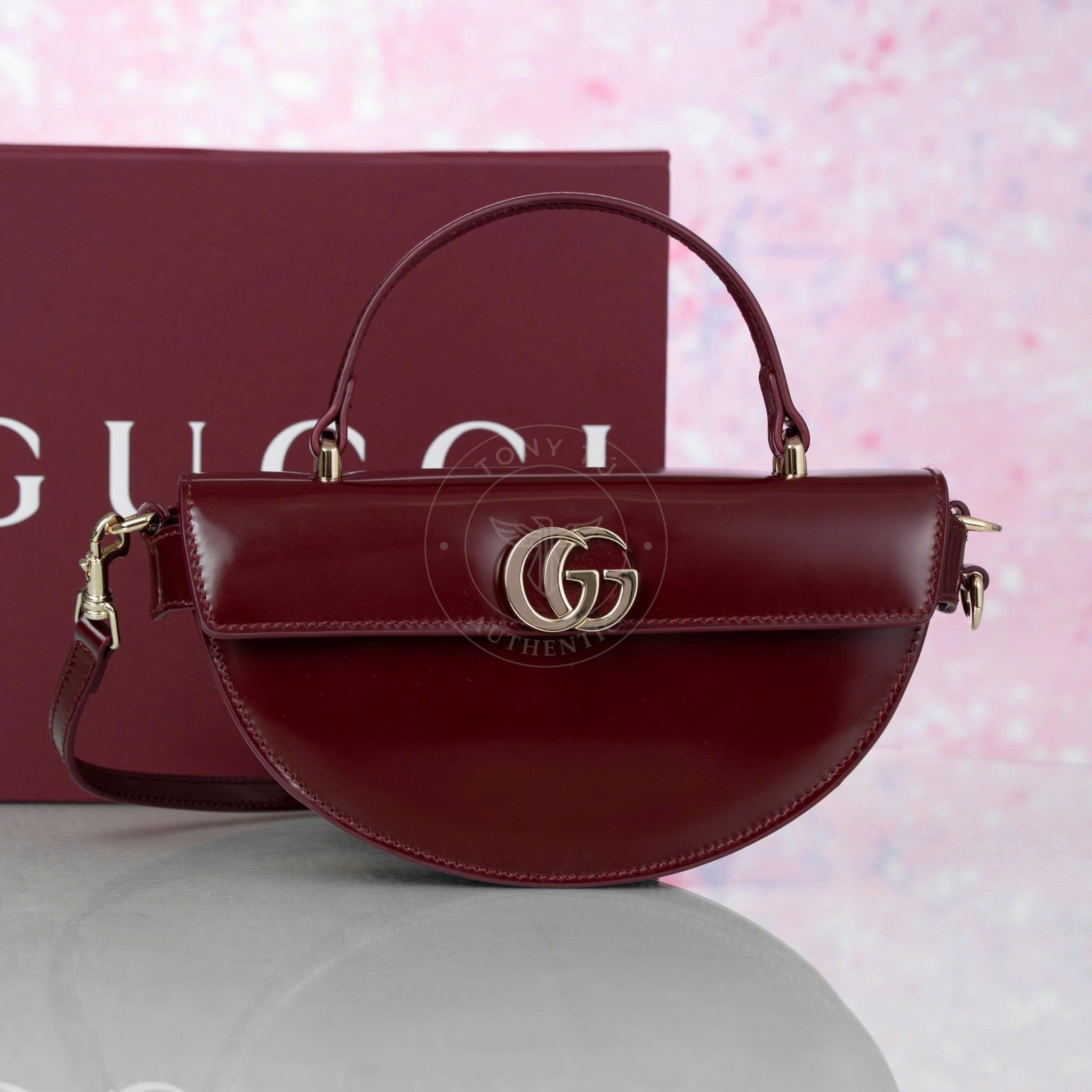 Túi đeo Gucci Half Moon Calfskin in Rouge size 27