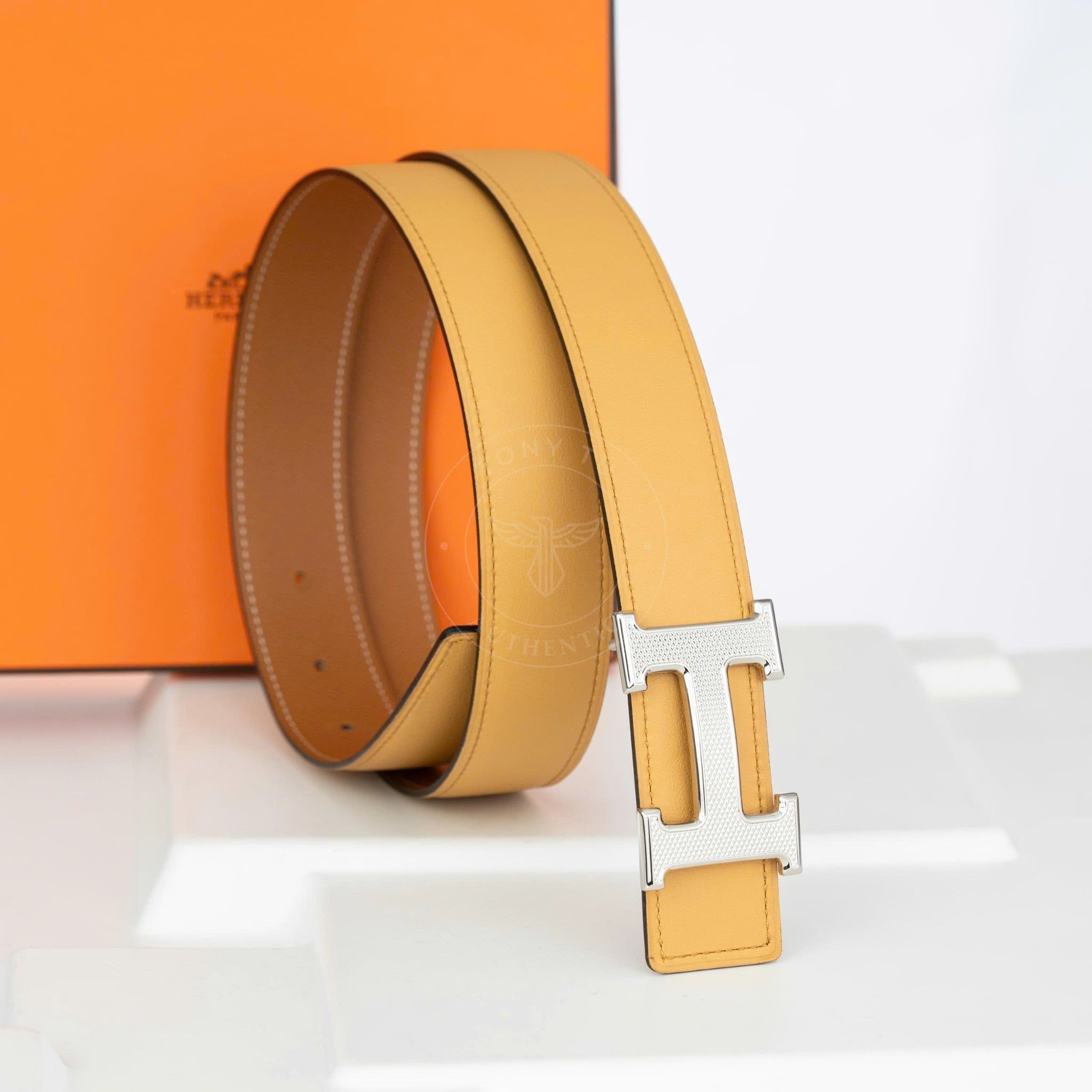 Thắt lưng Hermès H Guillochée Reversible in Silver Palladium