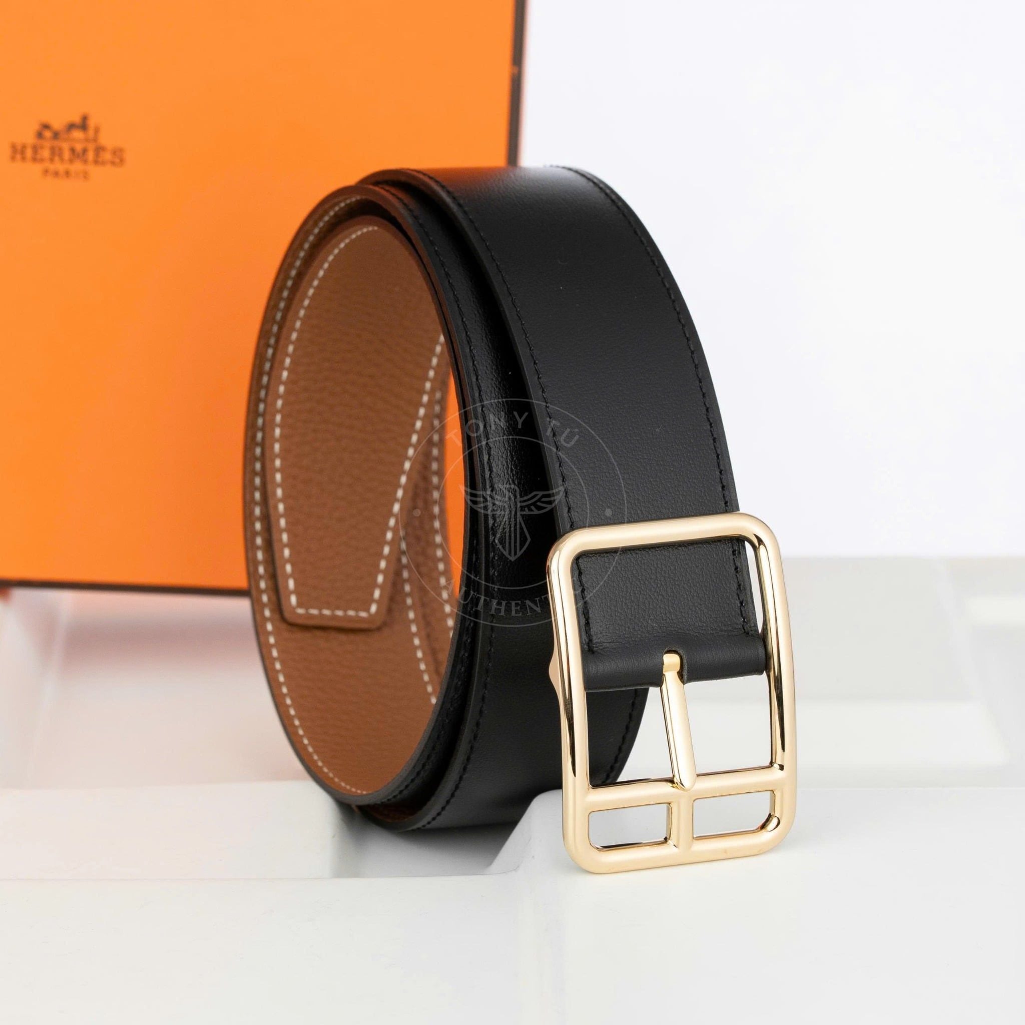 Thắt lưng Hermès H Jumbo Reversible Boxcalf/Togo (Đen/Nâu) size 90