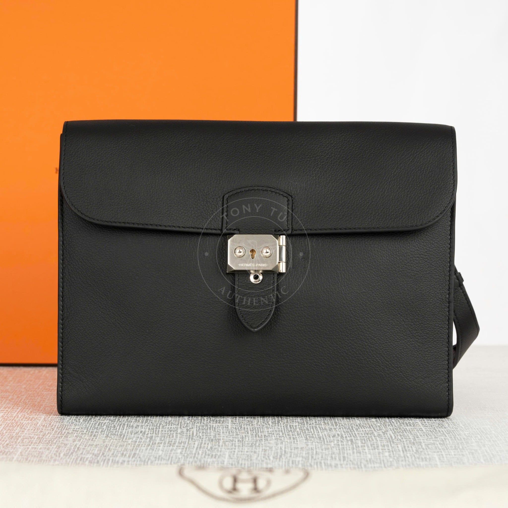 Túi đeo Hermès Sac à Dépêches Messenger Noir Evercolor size 28
