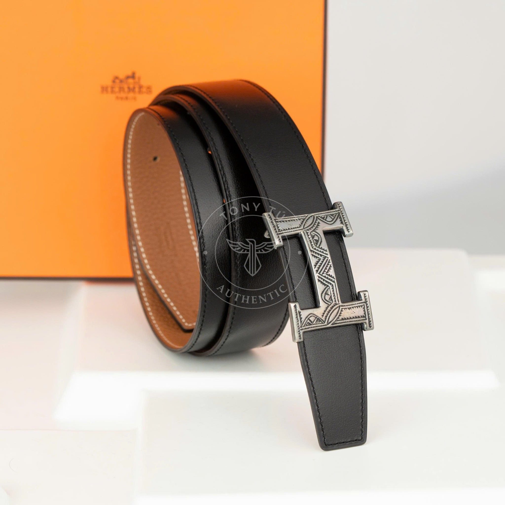Thắt lưng Hermès H Toureg in Silver - Togo/Boxcalf size 95