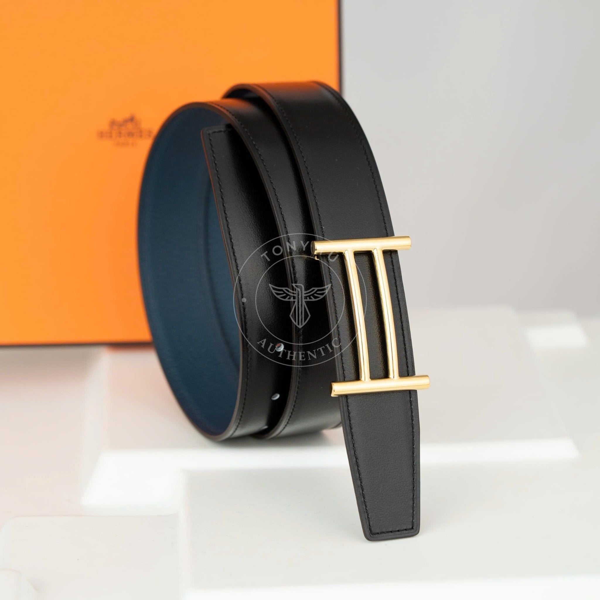 Thắt lưng Hermès H Rider in Golden Palladium Togo/Boxcalf size 90