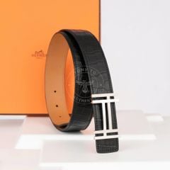 Thắt lưng Hermès H au Carré in Silver Palladium - Crocodile Porosus size 85