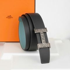 Thắt lưng Hermès H Touareg Silver Togo/Boxcalf (Đen/Xanh nhạt) size 90