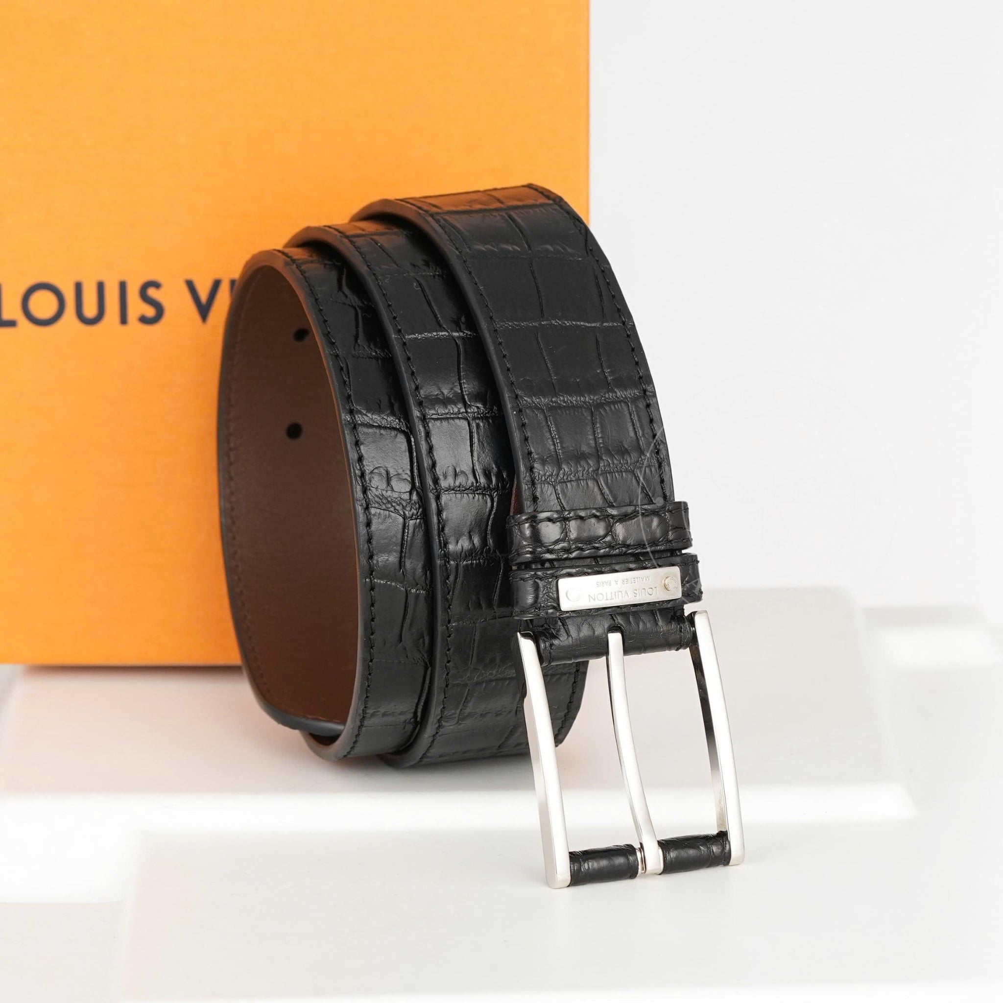Thắt lưng Louis Vuitton Sanctuary Slender Black Crocodile size 90