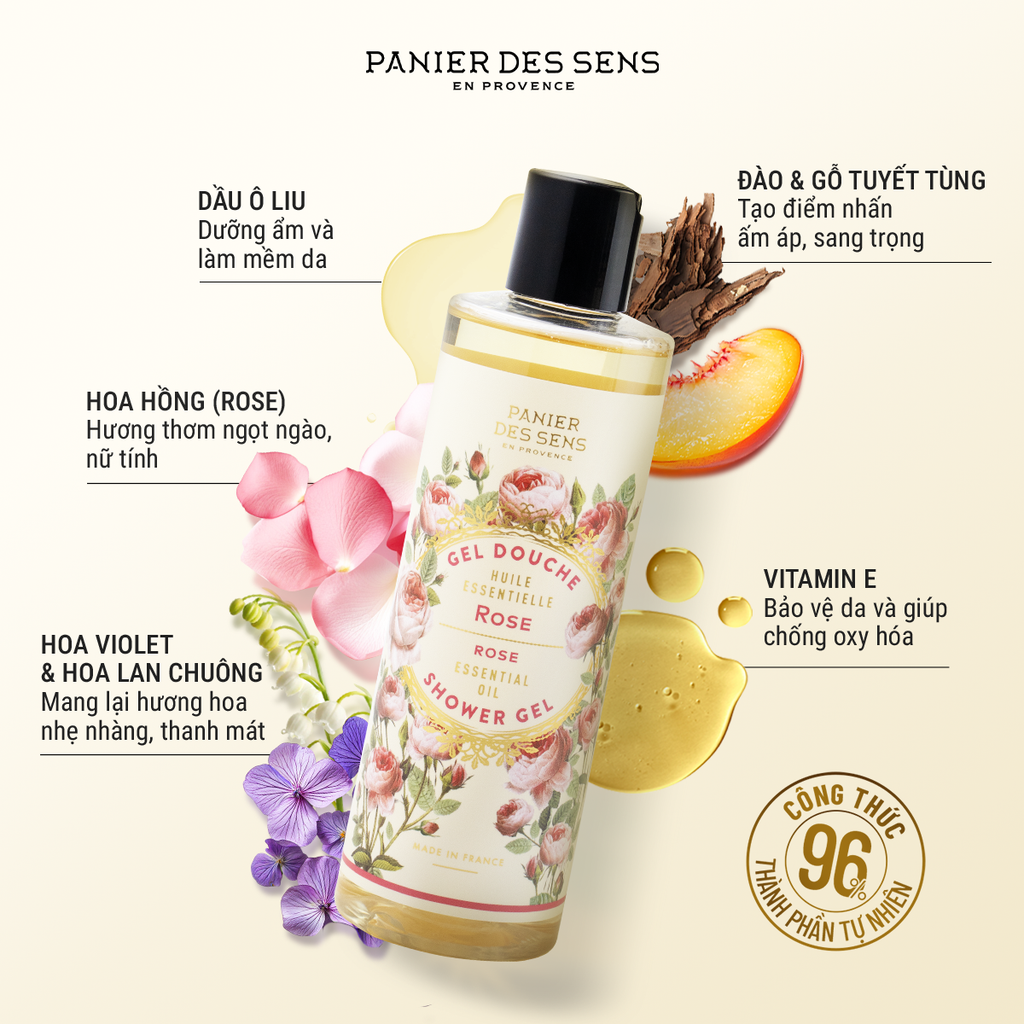Sữa tắm hương hoa hồng – PDS Essentials Shower Gel Rose 250ml