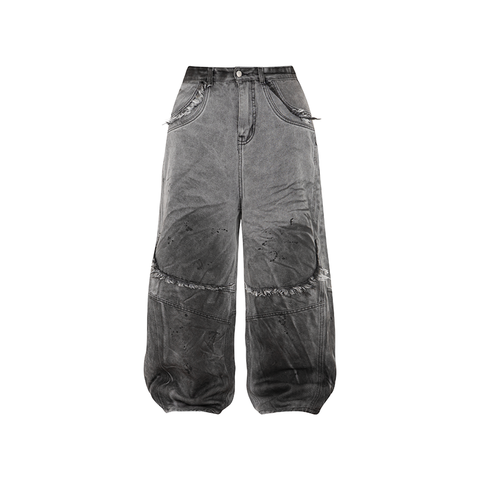  Baggy Denim Grit Washed Black Grey 