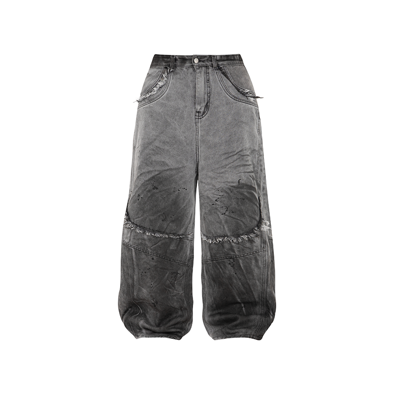 Baggy Denim Grit Washed Black Grey