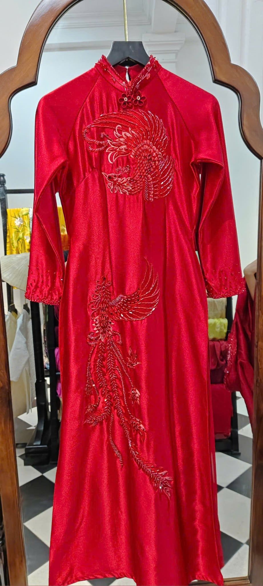 Áo Dài Cưới Nữ Đỏ Họa Tiết Chim Phụng Kết Đá MADAME ĐÀO THỊ