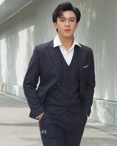 Bộ Vest Nam đen caro kèm ghile VEST NAM