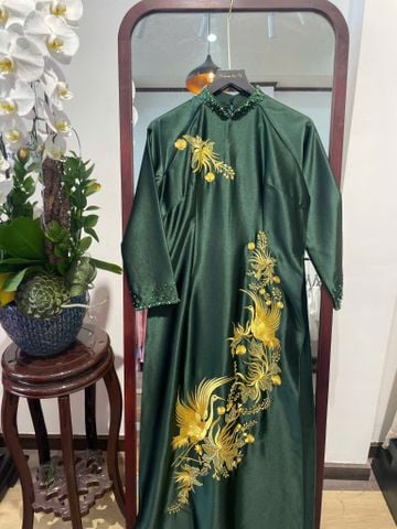 Áo Dài Nữ Cổ Truyền Thống Đính Thêu Chim Hạc MADAME ĐÀO THỊ