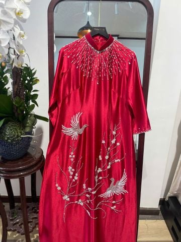 Áo Dài Nữ Cổ Truyền Thống Đính Thêu Chim Hoa Xuân MADAME ĐÀO THỊ