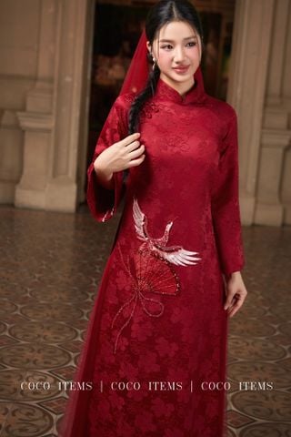 Áo Dài Cưới Nữ Gấm Nổi Thêu Hạc COCO DRESS
