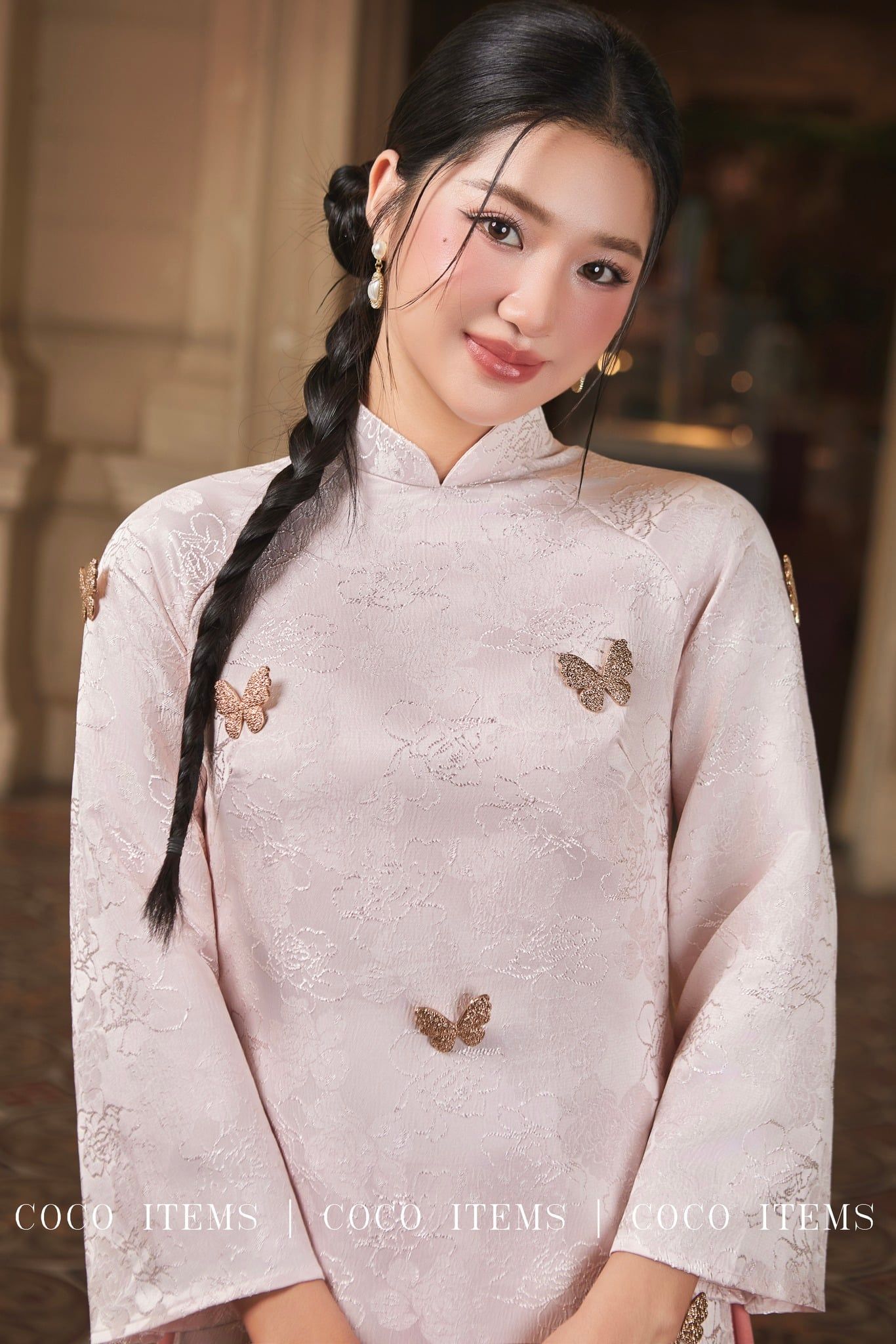 Áo Dài Nữ Gấm Châu Sa Hồng COCO DRESS
