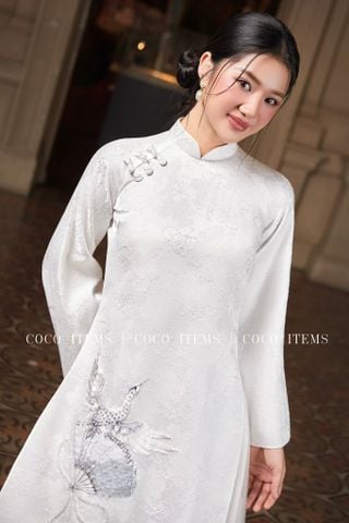Áo Dài Nữ Gấm Châu Sa Trắng COCO DRESS