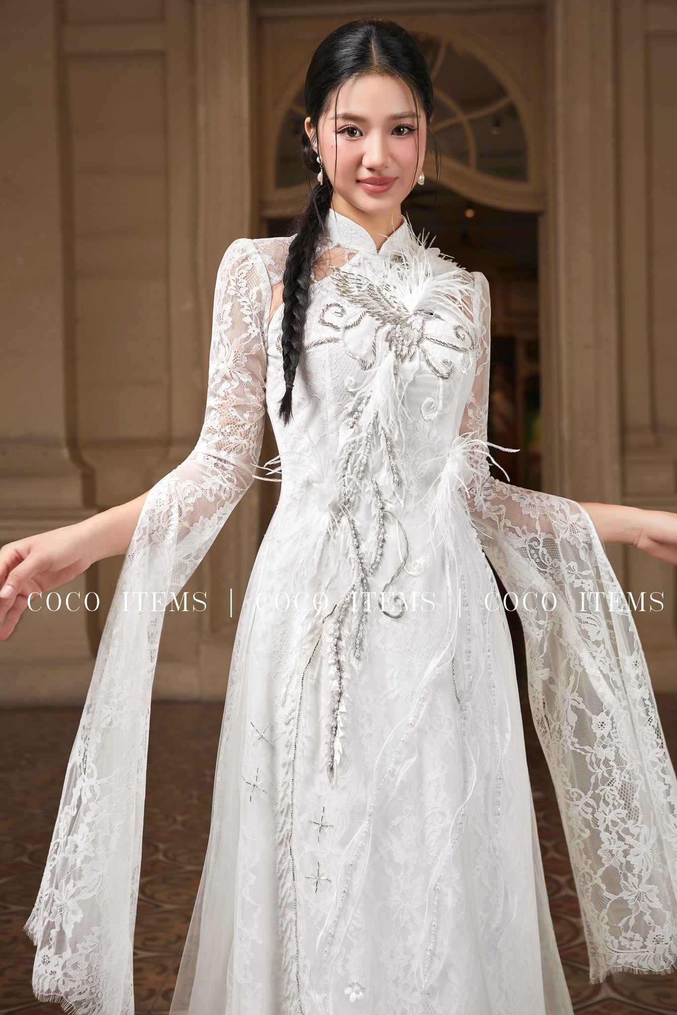 Áo Dài Cưới Nữ Khổng Tước Trắng COCO DRESS