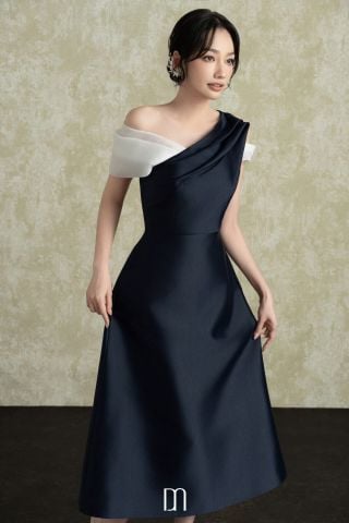 Đầm Midi Maven Draping Phối Vải Organza De Nio