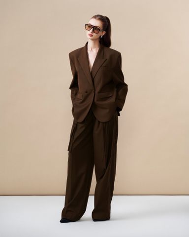 Bộ Áo Blazer Dáng Rộng Và Quần Ống Suông Nâu Trầm ESTHER STUDIOS