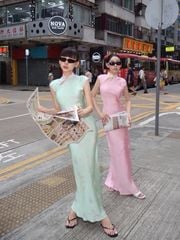 Sườn Sám Dáng Dài Hy Nguyệt Lụa Satin Phong Cách Trung Hoa Felixx Brand