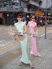 Sườn Sám Dáng Dài Hy Nguyệt Lụa Satin Phong Cách Trung Hoa Felixx Brand