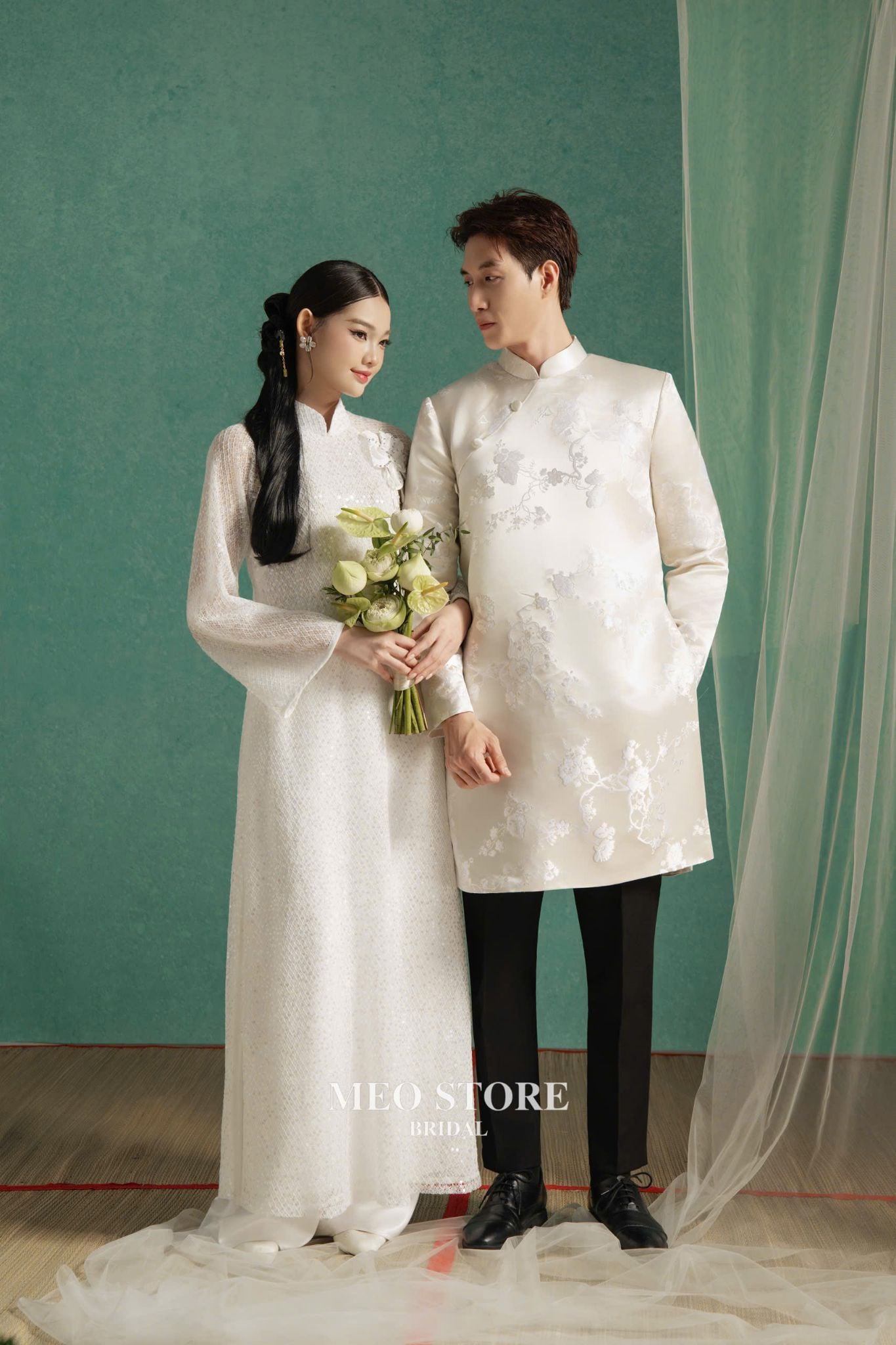 Cặp Áo Dài Nam Nữ Kim Hoa MEOSTORE