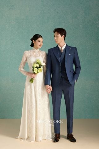 Cặp Áo Dài Nữ Vest Nam Ren Trắng MEOSTORE