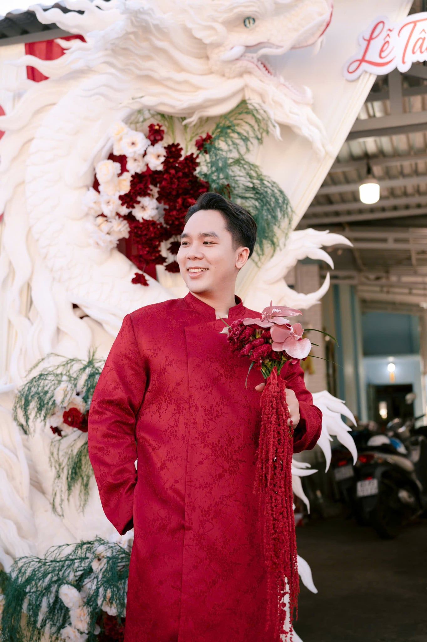 Combo Cặp Áo Dài Cưới Dâu Rể Màu Đỏ KHALIM