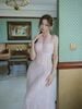 Đầm Midi Rose Whisper Phối Lưới Trễ Vai Mộng Mơ LOVELYN