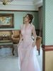 Đầm Midi Rose Whisper Phối Lưới Trễ Vai Mộng Mơ LOVELYN