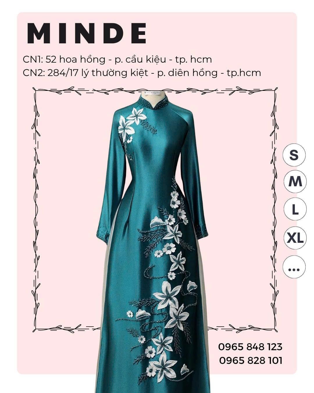 Áo Dài Bà Sui Lụa Xanh Ngọc Họa Tiết Hoa Trắng MADAME ĐÀO THỊ