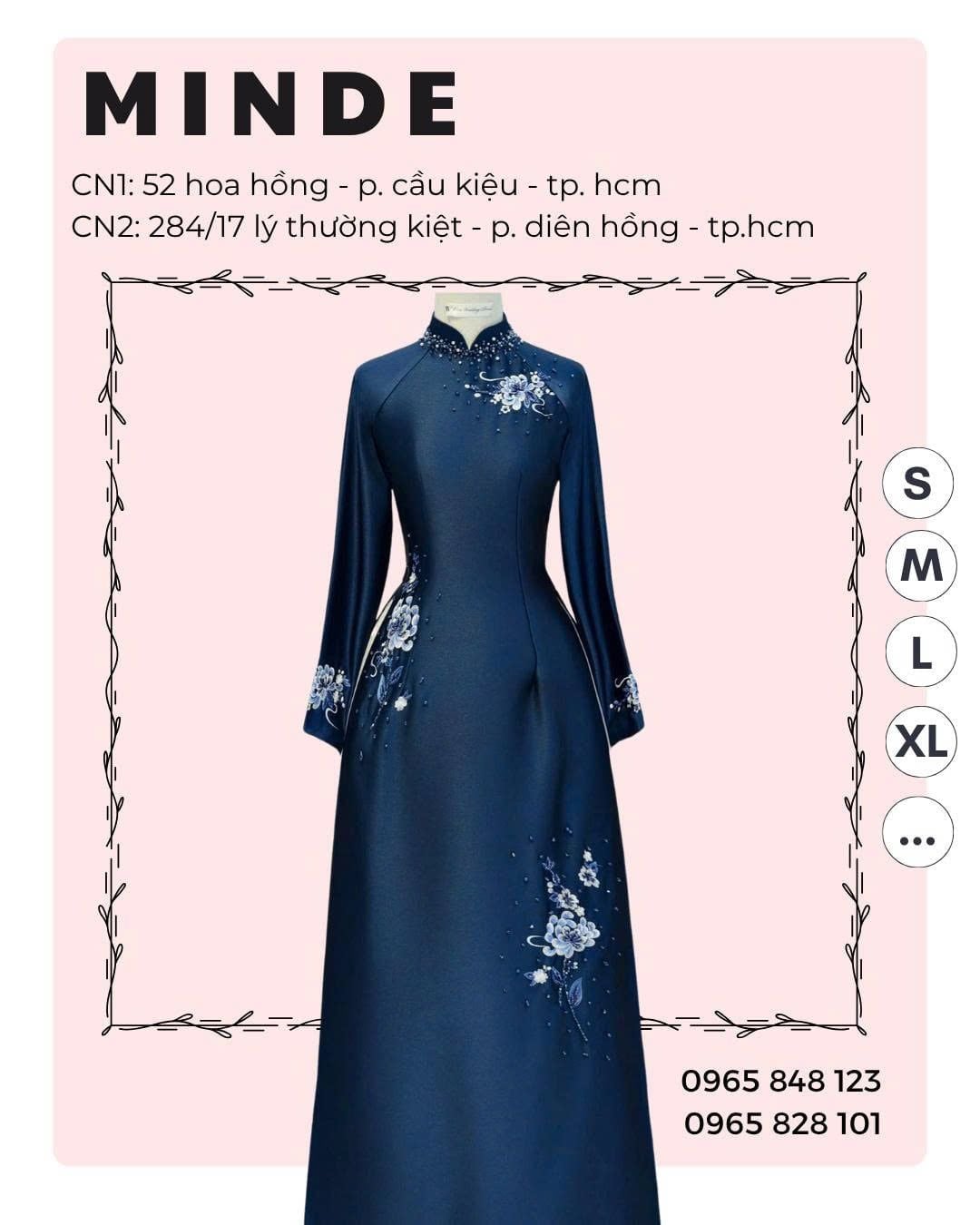 Áo Dài Bà Sui Xanh Đậm Cổ Cao Đính Cườm Họa Tiết Thêu Hoa MADAME ĐÀO THỊ
